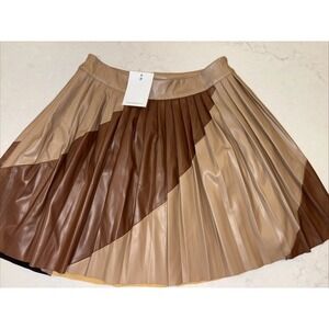 LE LIS Pleated Womens S Brown Faux Leather High Waist Mini‎ Skirt Punk Y2K NWT